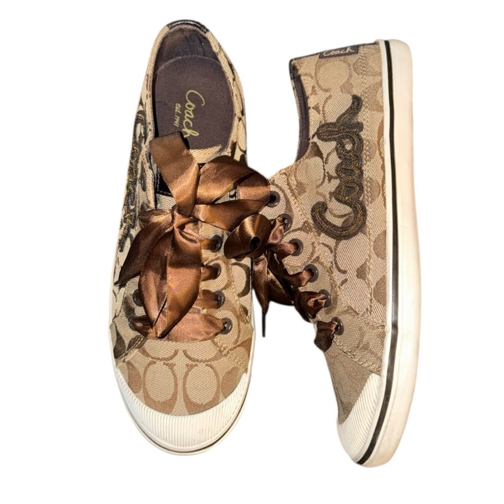 Coach Signature Jacquard Low Top Sneakers Ribbon Laces Brown Monogram Designer 8 - Picture 2 of 13